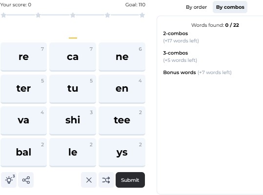 Combinations screenshot