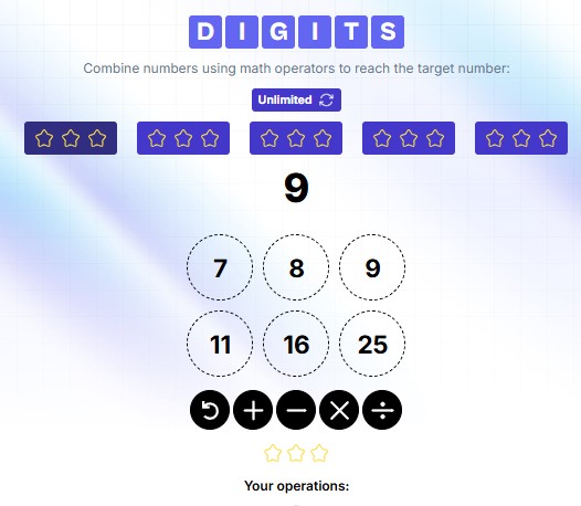 Digits NYT screenshot