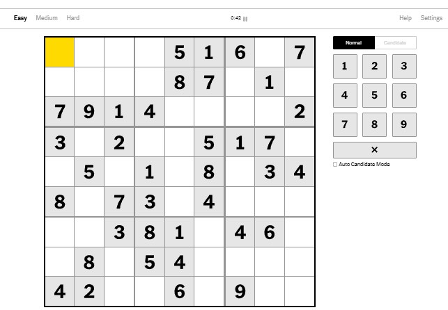 Sudoku screenshot